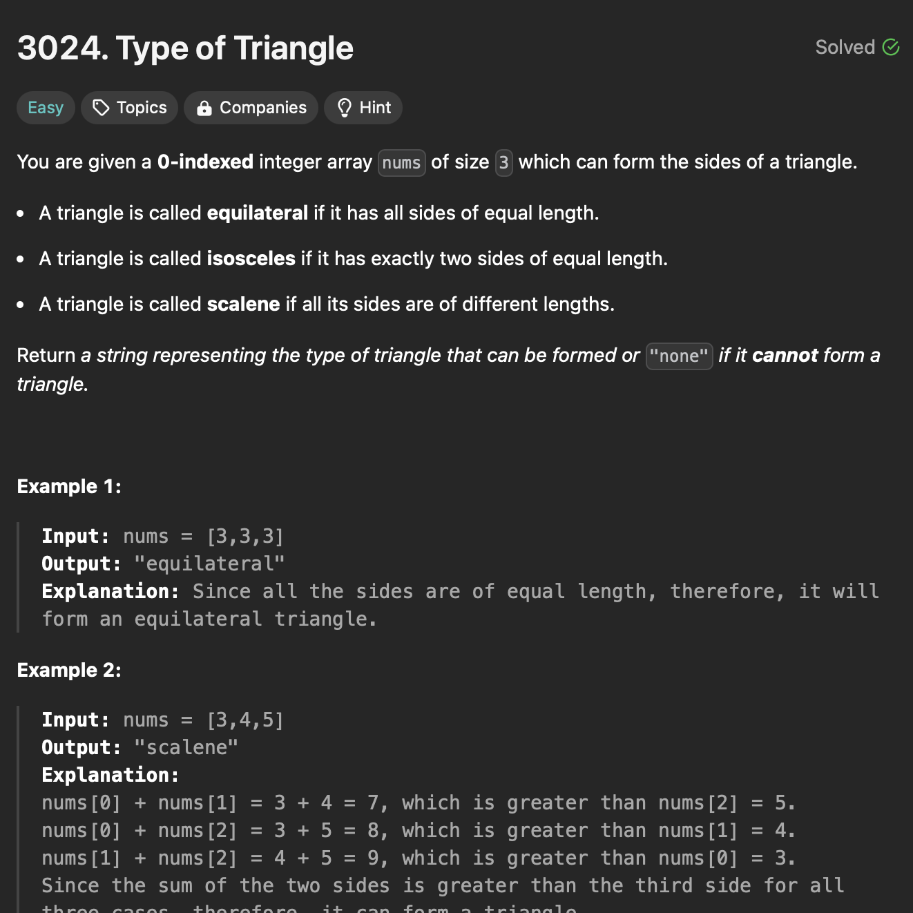 LC: 3024: Type of Triangle